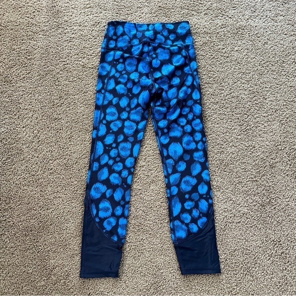 Under Armour Women's HeatGear No-Slip Waistband Blue Print Ankle Leggings sz SP - Picture 12 of 13